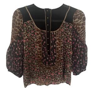 Nanette Lepore Size 0 Women’s Blouse Silk Sheer Floral And Animal Print